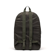Load image into Gallery viewer, Back panel view of the ivy green packable daypack. 
