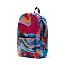 Load image into Gallery viewer, Angled front view of the Paint Pour Multi Packable Daypack. 
