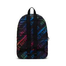 Load image into Gallery viewer, Back panel view of the Stencil Roll Call Packable Daypack. 
