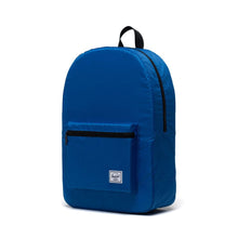 Load image into Gallery viewer, Angled front view of the Strong Blue packable daypack. 

