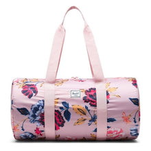 Load image into Gallery viewer, Front view of the Winter Flora packable duffle bag.  
