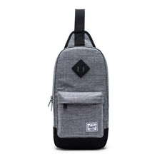 Load image into Gallery viewer, Front view of the raven crosshatch sling bag. 
