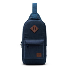 Load image into Gallery viewer, Front panel view of the Indigo Crosshatch Cross body bag. 
