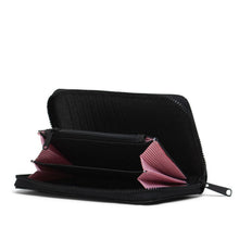 Load image into Gallery viewer, The Black Sparkle Thomas wallet with the main compartment unzipped. 
