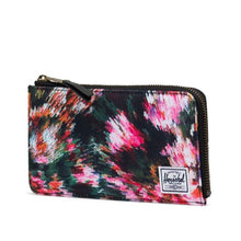 Load image into Gallery viewer, Angled front view of the Pixel Floral Jack wallet. 
