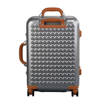 Load image into Gallery viewer, Back panel view of the silver suitcase.
