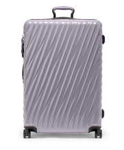 Load image into Gallery viewer, Front panel view of the suitcase with the telescopic handle partly extended. Set on a white background. 
