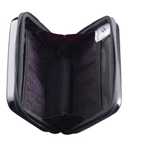 Load image into Gallery viewer, Angled interior view of the black case. It has black fabric lining, and two organization pockets.
