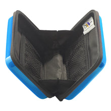 Load image into Gallery viewer, Angled interior view of the blue case. It has black fabric lining, and two organization pockets.
