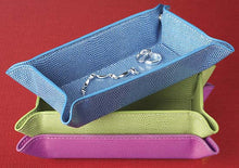Load image into Gallery viewer, A blue, green, and pink crocodile textured snap tray with jewelry arranged inside. 
