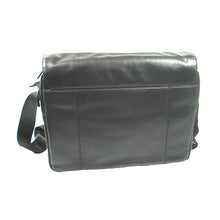 Load image into Gallery viewer, Front view of the black leather messenger bag.
