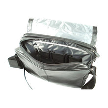 Load image into Gallery viewer, Interior view of the messenger bag, featuring organization pockets. 
