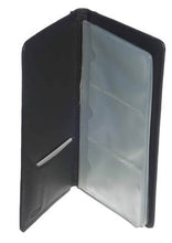 Load image into Gallery viewer, Interior view of the black leather business card book.
