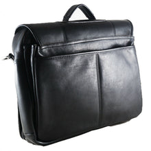 Load image into Gallery viewer, Angled back panel view of the black leather briefcase. 
