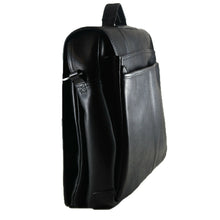 Load image into Gallery viewer, Angled side panel view of the black briefcase.
