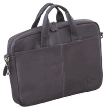 Load image into Gallery viewer, Angled front view of the brown leather portfolio.
