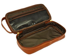 Load image into Gallery viewer, DayTrekr Leather Drop Bottom Shave Kit in Tan - Bottom Bag
