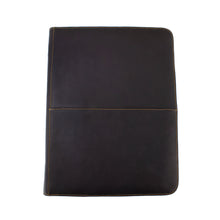 Load image into Gallery viewer, Front view of the brown leather portfolio. 
