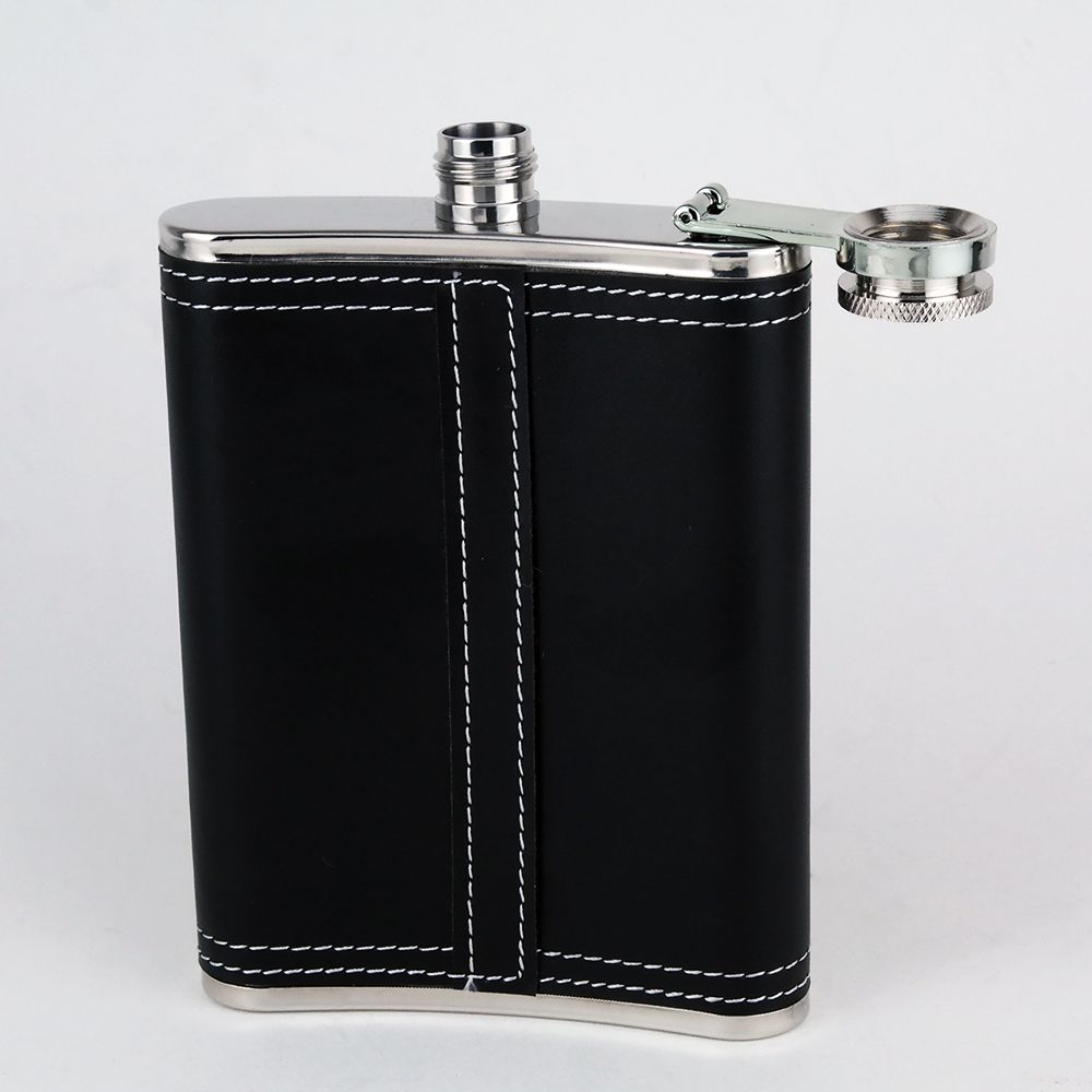  8oz. Stainless Steel Flask with Black leather wrap