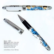 View of the rollerball pen with the cap on, and with the cap set to the side. 