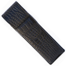 Load image into Gallery viewer, Front view of the black croco textured pen case.
