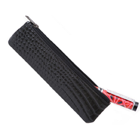Black Crocodile Embossed Leather Single Pen Case