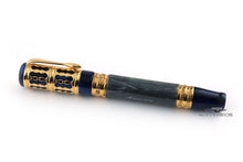 Load image into Gallery viewer, Side view of the fountain pen with the cap on. The engraving on the barrel reads Ancora 1919. Set on a white background.
