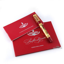 Load image into Gallery viewer, View of the Fountain Pen on top of the two included red booklets. Set on a white background.
