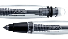 Load image into Gallery viewer, Two different shots showing the top and bottom close ups to the pencil on a white background. The word AURORA is engraved in the center of the barrel. 
