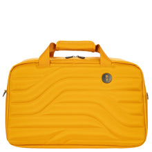 Load image into Gallery viewer, Front panel view of the 18 inch duffle in mango yellow. Set on a white background. 
