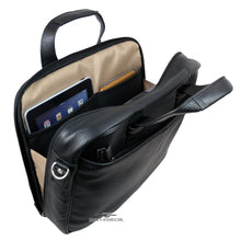 Load image into Gallery viewer, Interior view of the briefcase with two tablets arranged in the pockets. 
