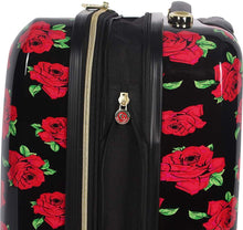 Load image into Gallery viewer, Close up to the suitcase with the expanded section opened. Set on a white background.
