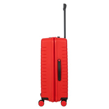 Load image into Gallery viewer, Side view of the red hard shell suitcase with black accents. A black handle is placed for easy  grabbing. 

