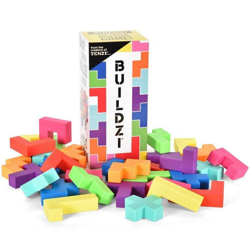 Angled front view of the packaging with the pieces arranged around. 