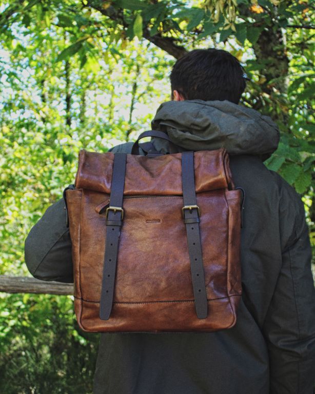 ITALIAN LEATHER ROLL-TOP BACKPACK