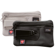 Two Lewis N. Clark RFID-blocking clip stash wallets in gray and black colors, with the brand's logo on the front.