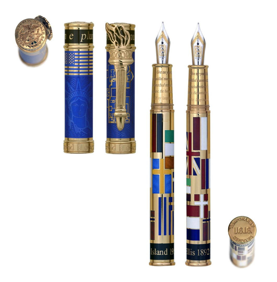 David Oscarson - Ellis Island Collection Fountain Pen in Gold Vermeil Blue