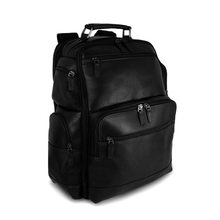 Load image into Gallery viewer, DayTrekr Deluxe Backpack in Black Leather - Angled view
