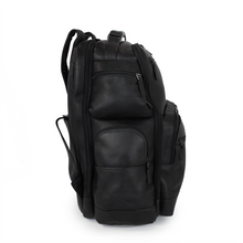 Load image into Gallery viewer, DayTrekr Deluxe Backpack in Black Leather Side View
