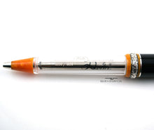 Load image into Gallery viewer, Close up to the engraved transparent pen barrel. The pen refill is visible.
