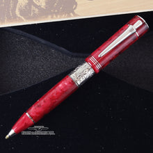 Load image into Gallery viewer, Front view of the red rollerball pen on the presentation box. 
