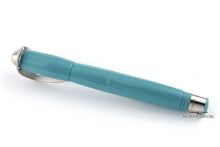 Load image into Gallery viewer, Back view of the blue rollerball pen with the cap on. 
