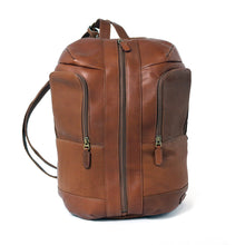 Load image into Gallery viewer, Front panel view of the tan leather crossbody bag. 
