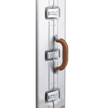 Load image into Gallery viewer, Close up to the side panel. It features two three-digit combination locks and a grip handle. 

