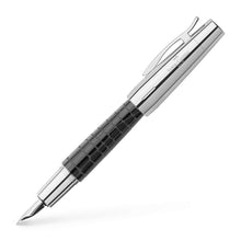 Load image into Gallery viewer, Side view of the black crocodile E-Motion fountain pen with the cap posted.
