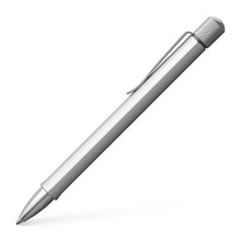 Load image into Gallery viewer, Side view of the silver colored Hexo ballpoint pen. 
