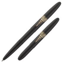 Load image into Gallery viewer, Front view of two matte black pens. One with the cap on, and one with the cap posted. Each has an engraved Caduceus. 
