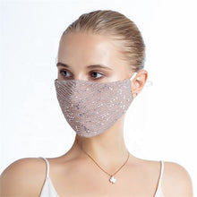 Load image into Gallery viewer, A young woman wearing the rose gold sequin face mask. 
