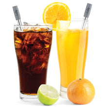 Load image into Gallery viewer, A set of two gray Go-Sip Straws in two cups with drinks and fruit
