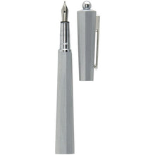 Load image into Gallery viewer, Front view of the Aluminum gray fountain pen with the cap next to it.
